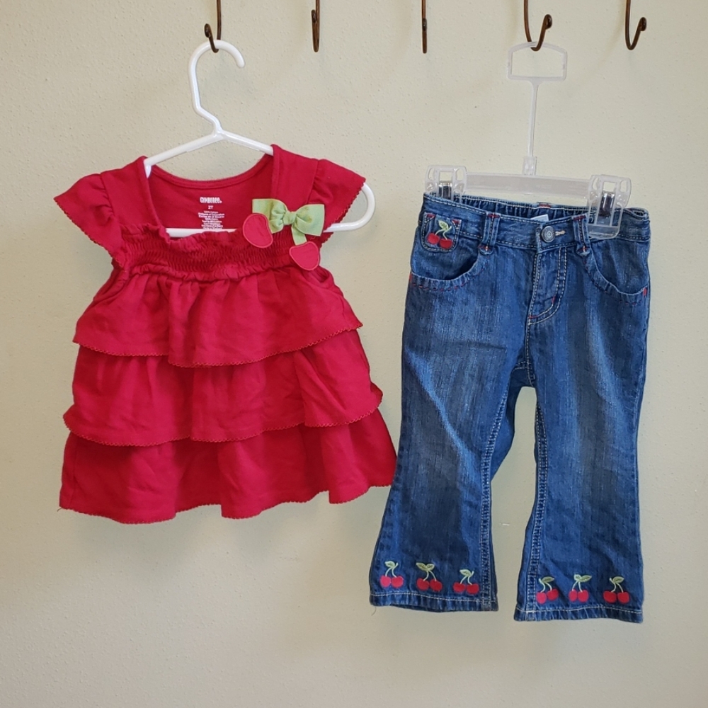 2 Pc Cherry shirt and jeans